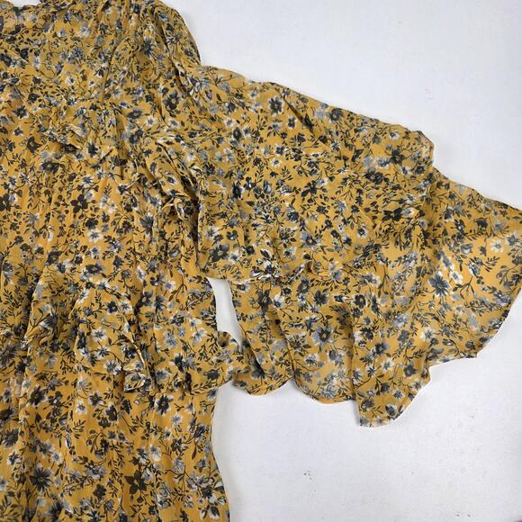 Anthropologie Romper Womens Medium Yellow Floral Long Sleeve Ruffle Tiered Boho - Picture 5 of 16